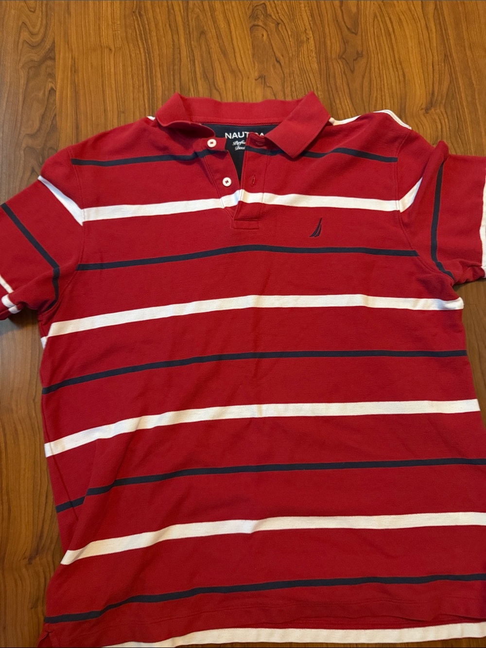Nautica Red, White & Navy Striped Polo Shirt